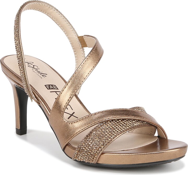 LifeStride Womens Mia Glitz Strappy Heeled Dress Sandals Bronze 8 W