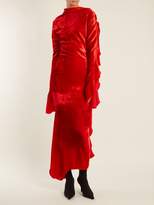 Thumbnail for your product : Paula Knorr - Relief Waterfall-ruffled Silk-blend Velvet Dress - Womens - Red