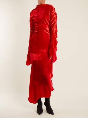 Paula Knorr - Relief Waterfall-ruffled Silk-blend Velvet Dress - Womens - Red