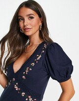 Thumbnail for your product : ASOS Tall Tall Lace insert midi dress with flower embroidery in navy