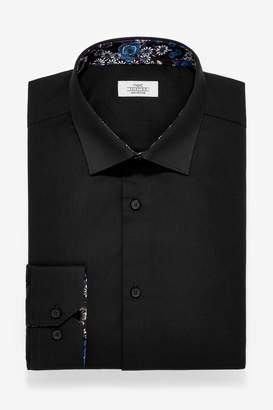 Next Mens Black Regular Fit Single Cuff Contrast Trim Shirt - Black