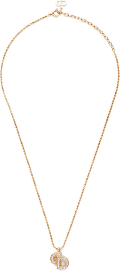 Christian Dior Pre-Owned Rhinestone-Embellished Logo Pendant Necklace