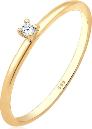Diamore Elli DIAMONDS Ring Women Engagement Plain with Diamond (0.06 ct.) in 585 Yellow Gold