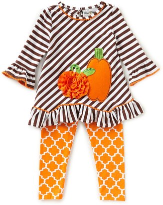 Rare Editions Baby Girls 3-24 Months Thanksgiving Pumpkin Stripe A-Line Dress & Printed Leggings Set