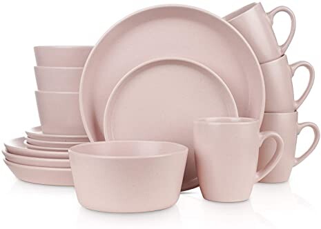 Stone Lain Stoneware Dinnerware Set, Service For 4, Pink