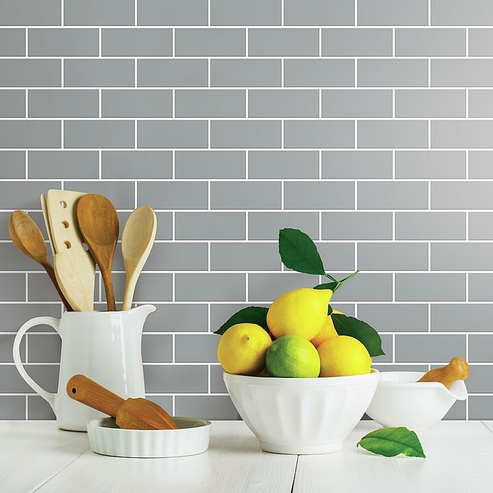 Room Mates Roommates Peel And Stick Subway Tile Backsplash In Grey (Set