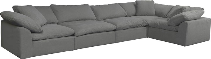 Sunset Trading Contemporary Puff Collection 5 PC 176" Slipcovered Modular L-Shaped Sectional Sofa | Deep-Seating Down-Filled Couch | Grey Stain-Proof Water-Resistant Washable Performance Fabric | Gray