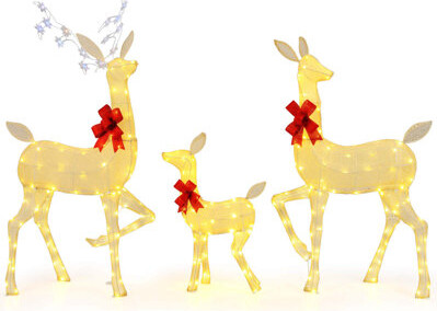 The Holiday Aisle 3 Pcs Lighted Family Deer Set With Led Lights Rgb Flashing Lights 12 Ground Stakes