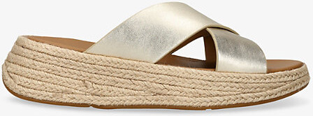 FitFlop Womens Gold F-Mode Leather Flatform Sliders Eur 39 / 6 Uk Women