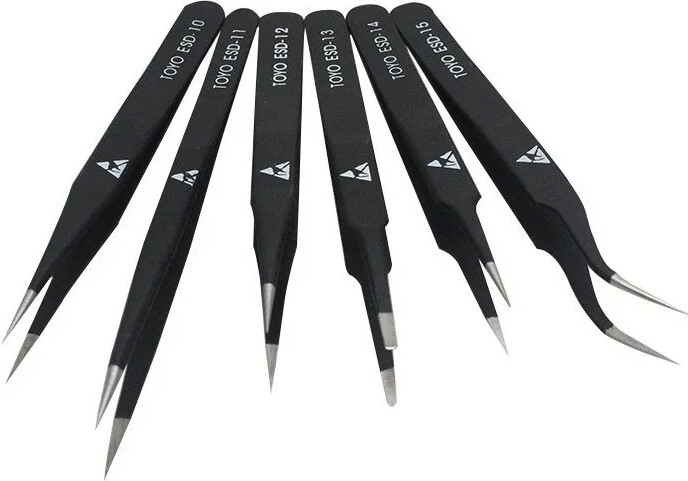 AHOOJA 6Pcs/lot Good Quality TOYO ESD Tweezers Anti-static ESD 10-15 Tweezers Set For BGA SMT Soldering Rework 6 Different Sizes