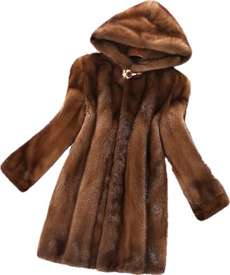 AiYoWi Faux Mink Fur Coat Female Plus Size 6XL Medium Length Winter Hooded  Tops Women Thicken Brown Mink Fur Coats - Dark Brown - ShopStyle