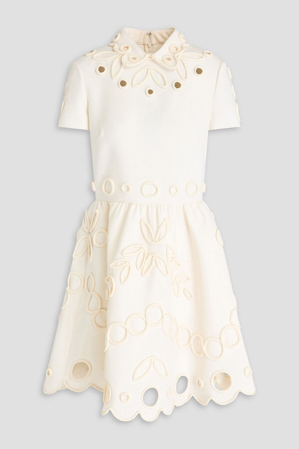 Valentino Garavani Appliquéd laser-cut wool-crepe mini dress