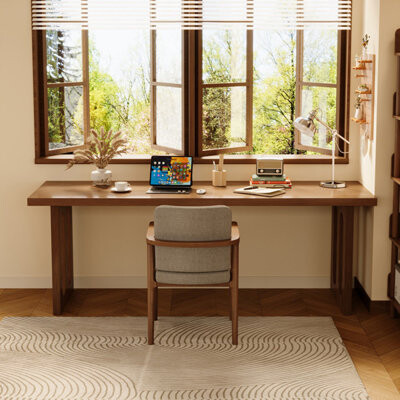 Hokku Designs 78.74" Light-walnut Rectangular Solid Wood Office Sets