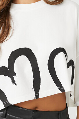 ★DNSR★ Women Heart Graphic Crop T-Shirt White Forever 21 Women's Heart Graphic Cropped T-Shirt in White