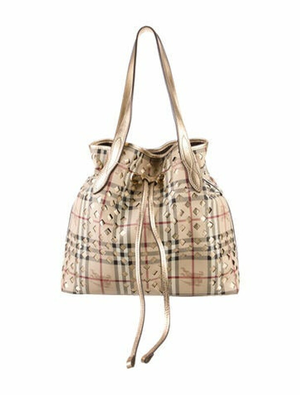 Burberry Haymarket Check Claudia Tote Gold - ShopStyle