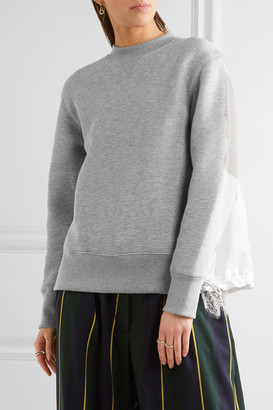 Sacai Lace-trimmed Cotton-blend Jersey And Laser-cut Poplin Sweatshirt - Gray