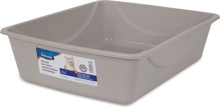 Petmate Basic Open Top Entry Cat Litter Pan Plastic Rimmed Box, Large, Gray