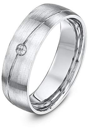 Theia 9 ct White Gold, Court Shape, 0.03 ct Round Diamond Solitaire Rub Over Set 6 mm Ring - Size R