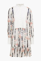 Thumbnail for your product : By Ti Mo Poplin-paneled Gathered Printed Chiffon Dress