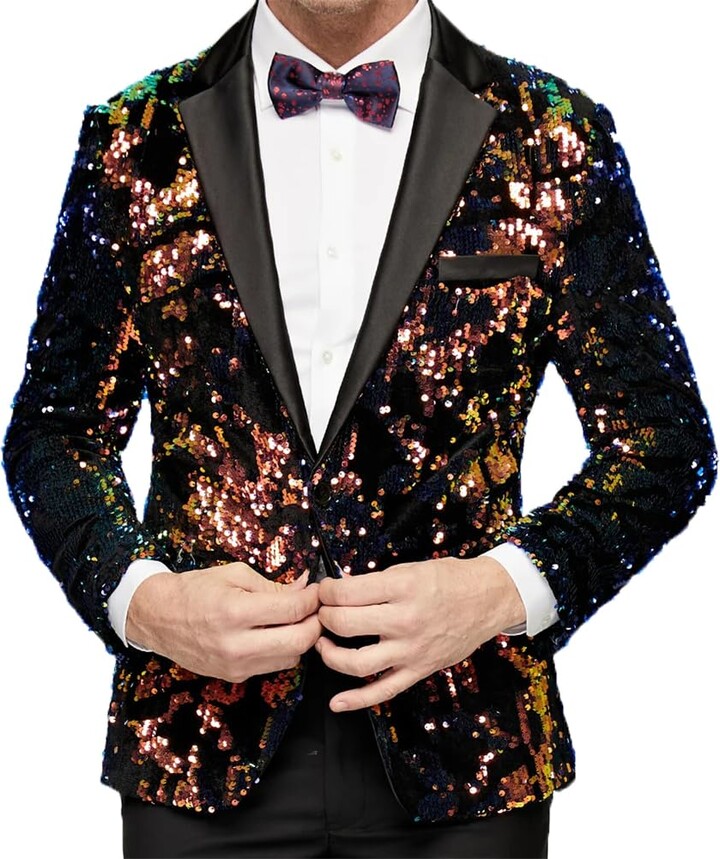 Giacca Uomo Con Paillettes E Motivi Colorati - Blazer Elegante Per Feste E Matrimoni - Foto 5
