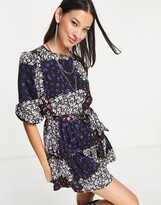 Thumbnail for your product : Violet Romance tie waist mini dress in patchwork floral print