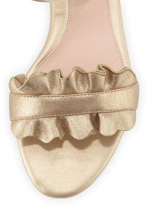 Taryn Rose Vesta Ruffle Metallic Leather Flat Sandals