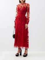 Floral-embroidered Tulle Midi Dress 