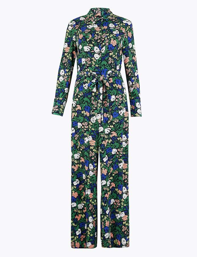 M&S CollectionMarks and Spencer Floral Print Collared Neck Belted ...