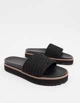 Thumbnail for your product : ASOS DESIGN sliders in leather with woven strap and chunky sole