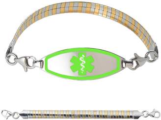 Divoti Custom Engraved Max Contempo Medical Alert Bracelet -Omega PVD 2-Tone G/S Stainless -Light Green-7.0"