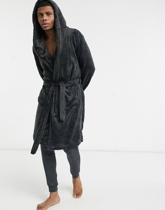 ASOS DESIGN lounge dressing gown in black fleece