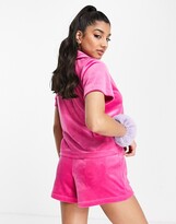 Thumbnail for your product : Brave Soul ayla velour shirt and shorts lounge set in pink
