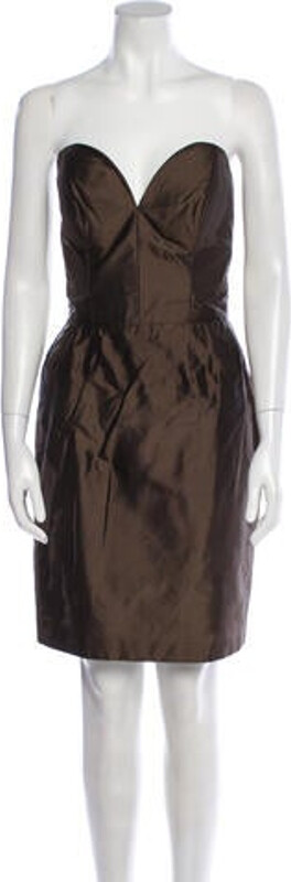 Catherine Regehr Sheath Dress Brown Printed Strapless Concealed Zip Closure at Back