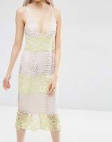 Thumbnail for your product : ASOS DESIGN Pastel Stripe Lace Panel Midi Pencil Dress