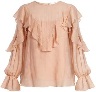 See by Chloe Ruffle-trimmed cotton and silk-blend top