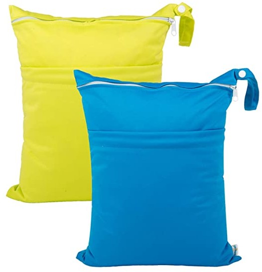 Babygoal Wet Dry Bags for Baby Cloth Diapers, Washable Travel Bags, Beach, Pool, Gym Bag for Swimsuits & Wet Clothes with Two Zippered Pockets 2 Pack LN02