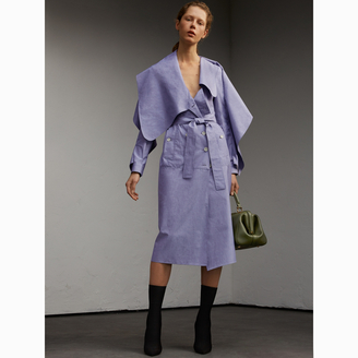 Burberry Cotton Chambray Sculptural Wrap Dress , Size: 08, Blue