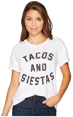 The Original Retro Brand Tacos and Siestas Slub Rolled Short Sleeve Tee (White) Women's T Shirt