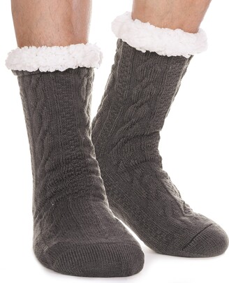 MaaMgic Mens Slipper Socks Non-Slip Thermal Fleece Lining Knit Knee Socks Cute Cartoon Animal Home Bootee Winter Socks 