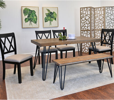 Chic 6 Table Compilation: Hairpin Table, 4 Chairs, Bench Dining With Wood Grain