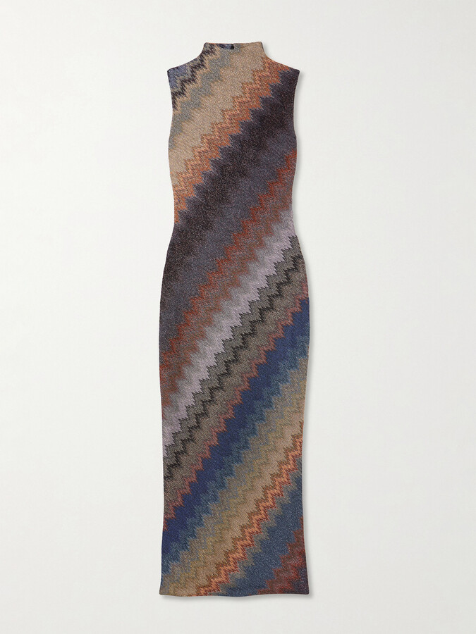 Missoni - Metallic Striped Crochet-knit Maxi Dress - Blue