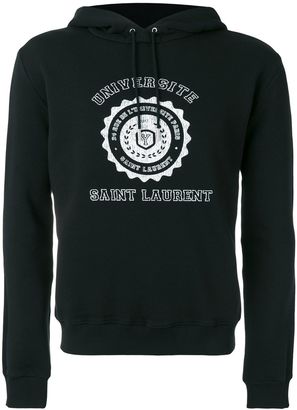 Saint Laurent Black/white University Seal Print Hoodie