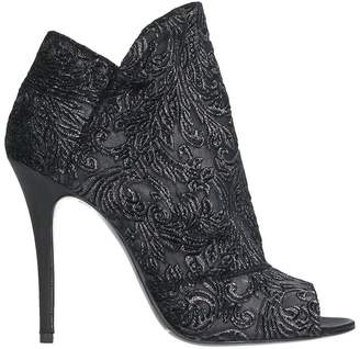 The Seller Embroidery Black Glitter Ankle Boots