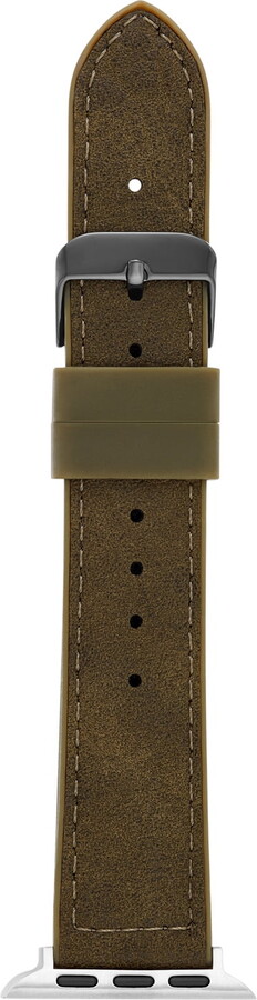 Non-branded Interchangeable Unisex Olive Green Vegan Leather and Silicone Watch Band (FMDBA036) 38/40mm