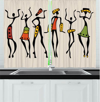 African 2 Piece Kitchen Curtain