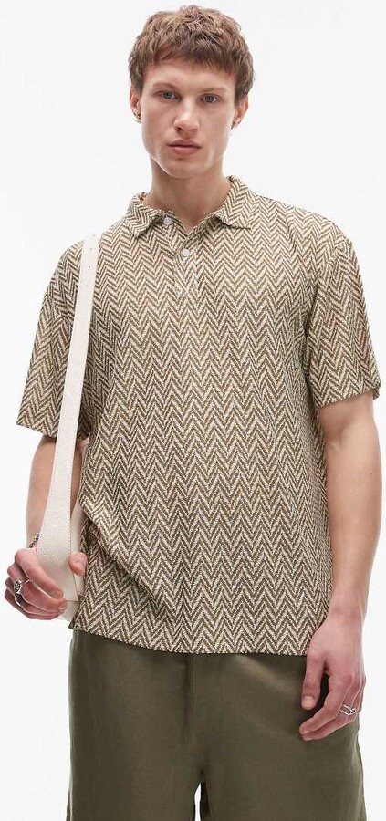 Topman oversized fit polo with design jacquard in light green
