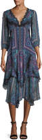 Thumbnail for your product : Nanette Lepore Janis V-Neck Paisley Chiffon Dress w/ Lace