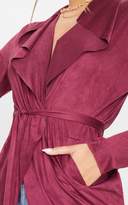 Thumbnail for your product : PrettyLittleThing Burgundy Faux Suede Waterfall Jacket