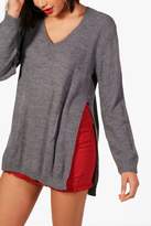 Thumbnail for your product : boohoo V Neck Side Split Tunic Jumper