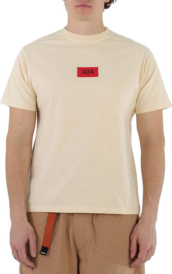 424 Men's Box Logo Embroidered T-Shirt in Cream